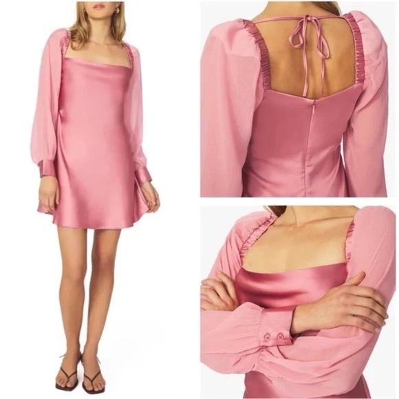 NWT WeWoreWhat Puff Sleeve Cowl Satin Mini Dress, size 8 - Picture 1 of 8